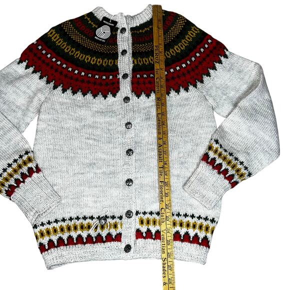 Vintage Icelandic Norwegian Style fairisle handmade women Cardigan Wool Sweater - Picture 7 of 9
